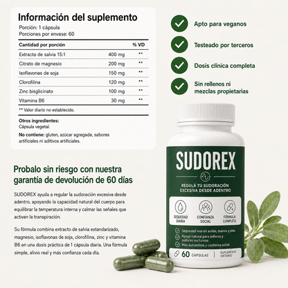 Sudorex | Regula tu sudoracion excesiva desde adentro.